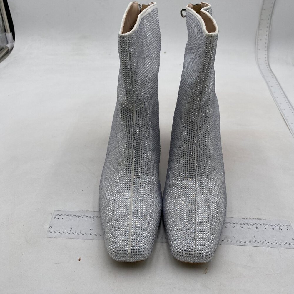 XYD Women Gorgeous Mid Low Chunky Crystal Gem Heel Ankle Boots Closed Square Toe - Picture 3 of 8